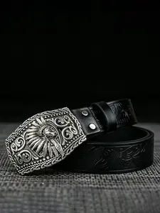 Fashionable hollow alloy bottom plate western buckle, 1.46in/3.7cm wide fashionable embossed belt, personalized trendy decoration, Halloween outfit, perfect gift for western denim.