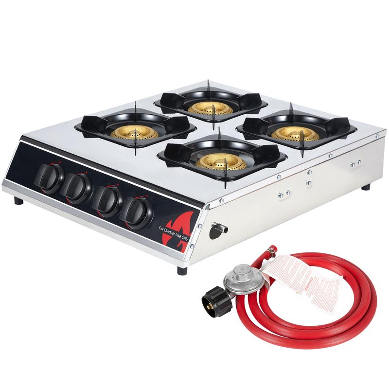 Bestfire 4-Burner Portable Propane Stove | 40,000 BTU Professional-Grade Stainless Steel Cooktop with Enamel Support & Electronic Ignition (Regulator & Hose Included) for Outdoor Cooking