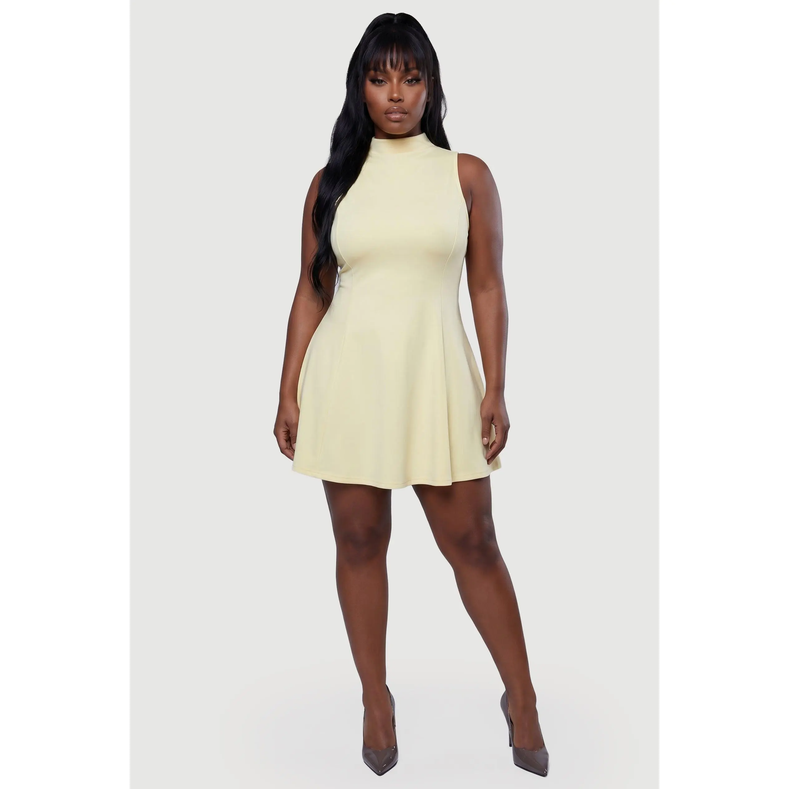Plus Size Sleeveless Mock Neck Skater Dress