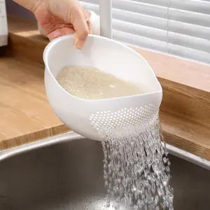 Multifunctional Rice Washing Basket, Strainer, Durable Plastic Drain Basin, Suitable for Fruits Vegetables, Kitchen Essential Tool, Baking Aid, Food Colander Kitchenware