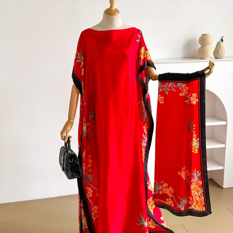 Elegant Floral Print Robe Set with Shawl and Long Scarf, Women's Beach Cover-Up, Sun Protection Silk Scarf, Summer Fashion, Beach Cover Ups, Summer Coverup, Beach Coverups