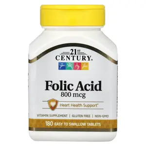 21st Century Folic Acid, 800 mcg, 180 Easy to Swallow Tablets