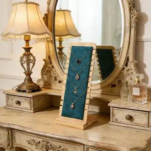 Wooden Jewelry Display Stand, Luxury Velvet Necklace Storage Rack, Anti-Tangle Organizer, Necklace Bracelet Holder, Home Storage Rack, Durable Storage Organizer, Dressing Table Storage
