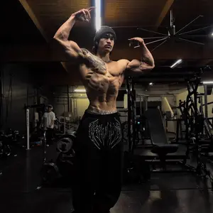 New American-style fitness pants jogger cotton terry printed wide-leg trousers