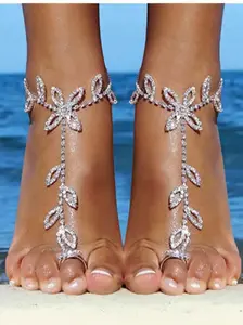 Women's Leaf Water Drill Ankle Chain, Elegant Alloy Foot Jewelry Accessory, Summer Beach Versatile Footwear Decoration