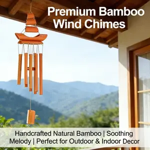 New Sailboat Design Bamboo Wind Chimes - Eco-Friendly Wooden Wind Chimes with Calming Tones, Decorative Wind Chimes for Garden, Patio, Balcony, Meditation Room, Housewarming Gift
