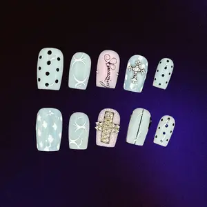 Bling by Allie SKY CROSS - 100% Handmade Press-On Nails | Resusable, Salon Quality, Long Lasting