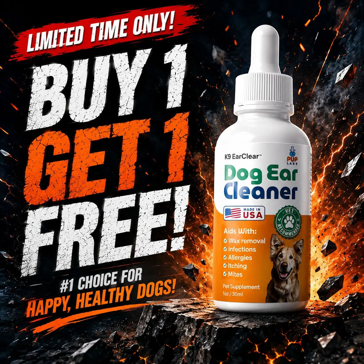 K9 EarClear Natural Ear Drops for Dogs - Soothes Irritation & Itching - Made in USA - Pet Grooming Supplement - 1oz Dropper Bottle