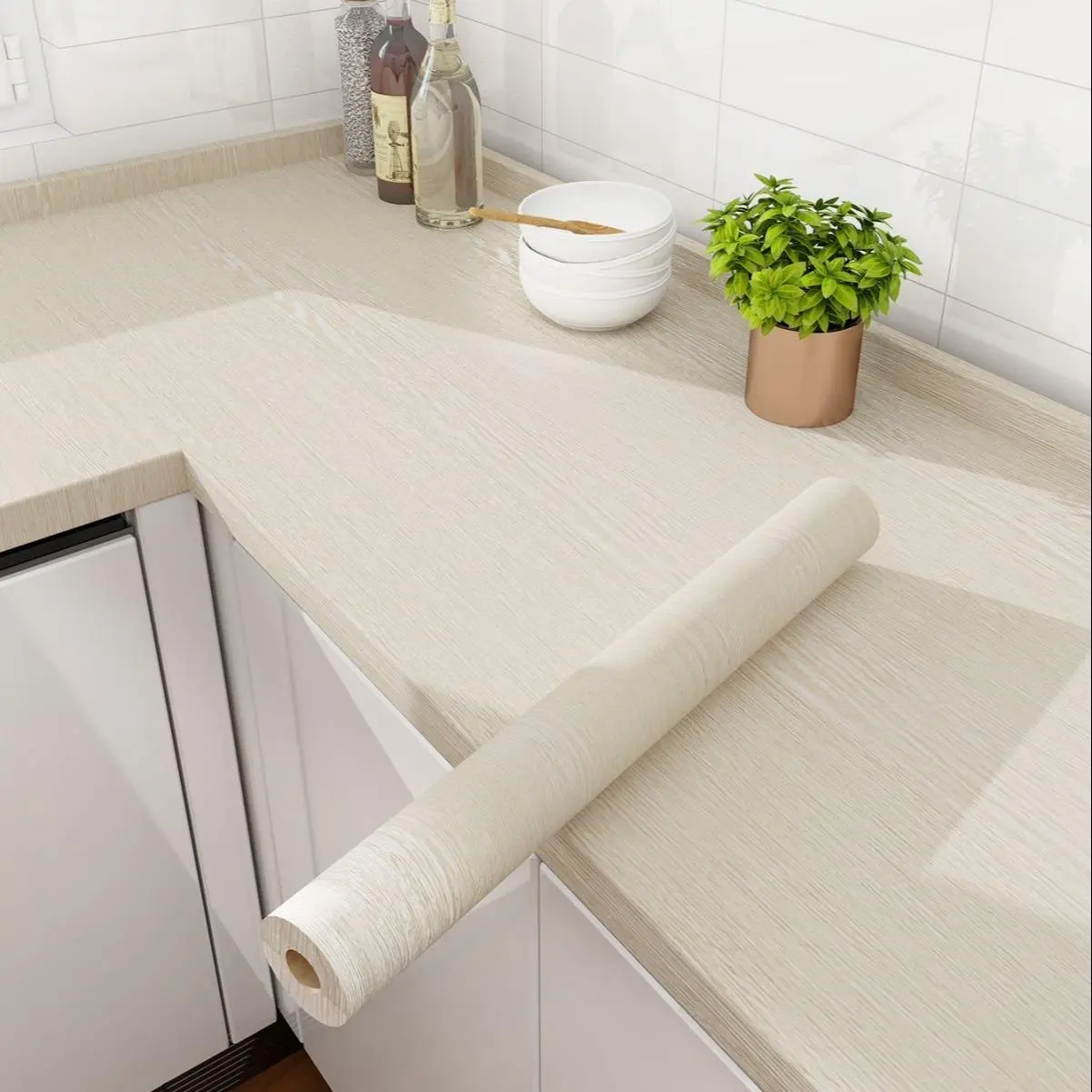 Wood Grain Pattern Self Adhesive Kitchen Countertop Sticker, Waterproof & Oil-proof Countertop Decal, Decorative Sticker for Home Kitchen & Wardrobe, PVC Waterproof Stickers