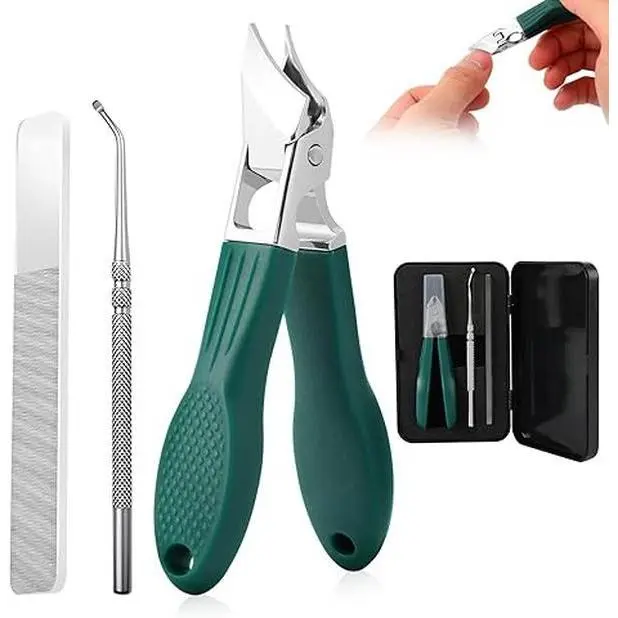 Eagle Beak Beveled Nails Clippers, 3-Piece Sets of Wide Jaw Opening Anti-Splash Slanted Nail Clipper, Oblique Ingrown Toenails Clipper, for Thick Nails and Ingrown Care, Smooth, Stainless