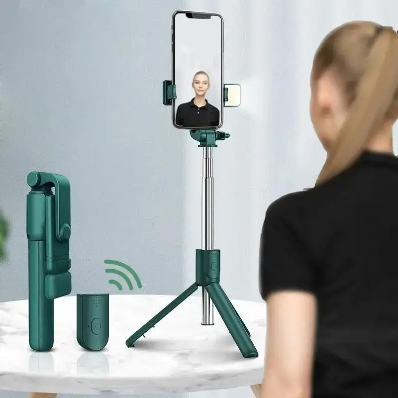 Portable Mobile Phone Selfie LED Light Tripod, 1 Count 4 In 1 Multifunctional Wireless BT Selfie Stick with Tripod Stand & Fill Light, Foldable Adjust