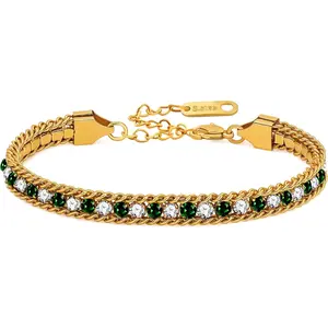 Golden Plated Stainless Steel Tennis Bracelet for Women, Colorful Cubic Zirconia 0.6cm Wide Elegant Jewelry for Mom Wife Christmas Thanksgiving YA6106