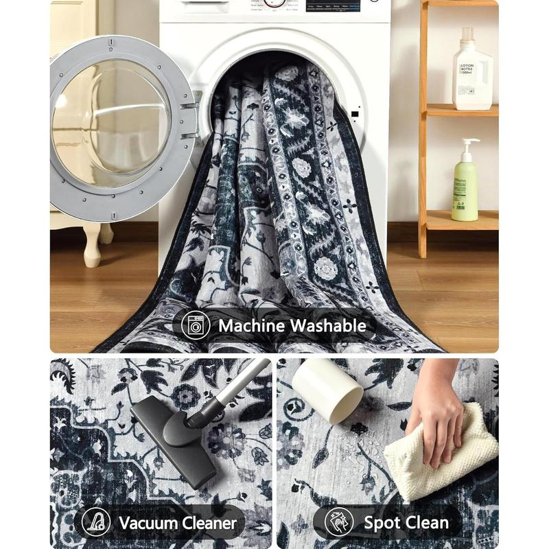 6x9 Area Rugs for Living Room, Washable Non Slip Vintage Rugs, Low Pile Ultra Soft Indoor Print Pattern Carpet for Bedroom, Entryway, Office, Dining Room, Home Decor, Black, Beige, Blue, 4x6,5x8,6x9 Feet