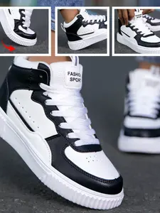 Couple's Three-Color Patchwork Mid-Calf Sports Shoes, Lightweight Eva Sole, PU Upper, Breathable Lining, Street Style, Spring/summer