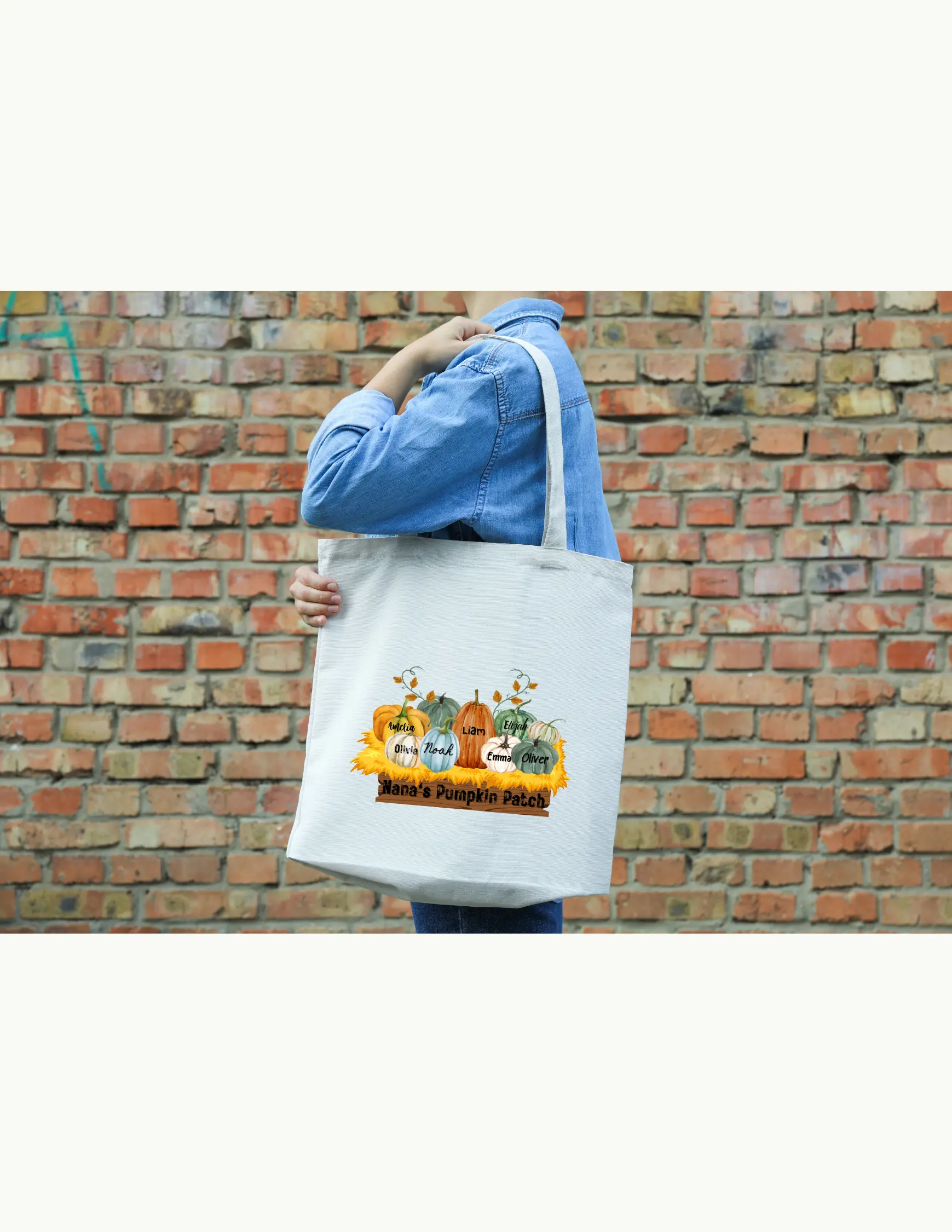 Nana's Pumpkin Patch Customizable Tote Bag, Grandmother, Personalized Pumpkin Bag, Fall Season Bag, Family Name Bag, Gift for Grandma, Lasting Bag, 100% Polyester Bag, Seasonal Bag, Pumpkin Patch Bag