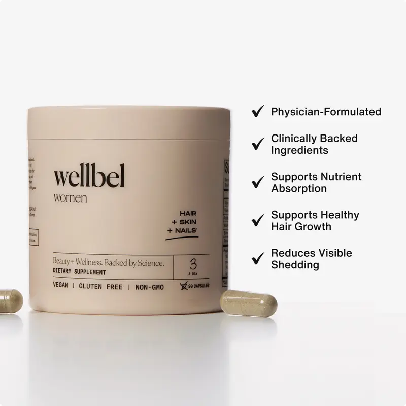 Wellbel Women's Hair Growth Supplement (18-44) - Physician-Formulated, Clinically Backed Clean Ingredients with MSM, 3 Capsules Daily, Supports Thicker Healthier-Looking Hair & Less Shedding, 1/3-Month Supply, Natural Supplements, 3-Pack