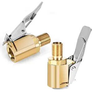 2pcs Locking Tire Air Chuck,Brass Tire Inflation Hose Adapter,Tire Nozzle With Tire Valve Threads,Unscrewed Connection Converted To Locking Connection,No Air Leakage On Chuck Air Compressor Pump Clip