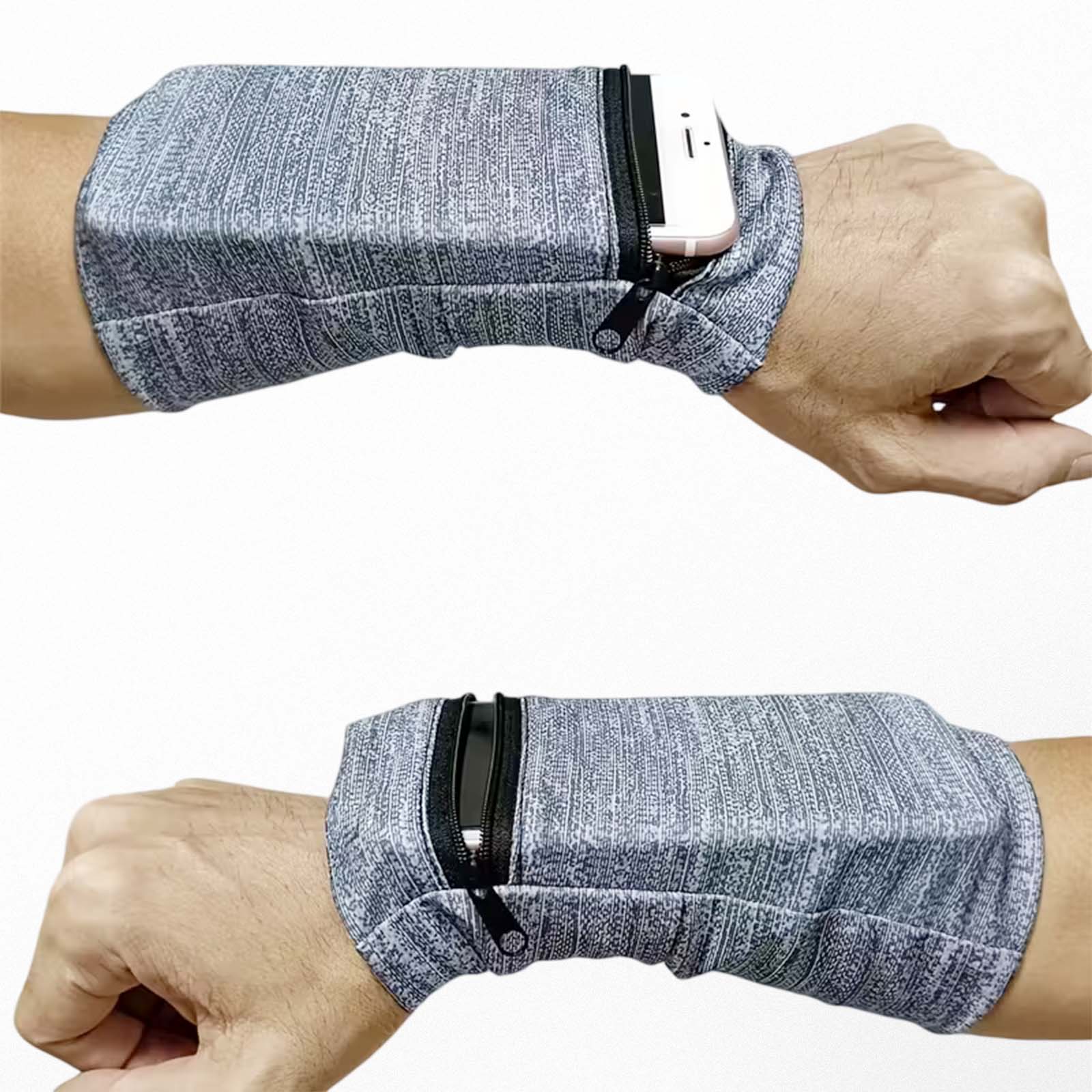 Wrist Wallet Wristband with Zipper, Soft Cotton Sweatband for Men & Women, Lightweight Sweat Absorbent Wrist Pouch for Running, Walking, Basketball, Football, Tennis, Hiking & Workout