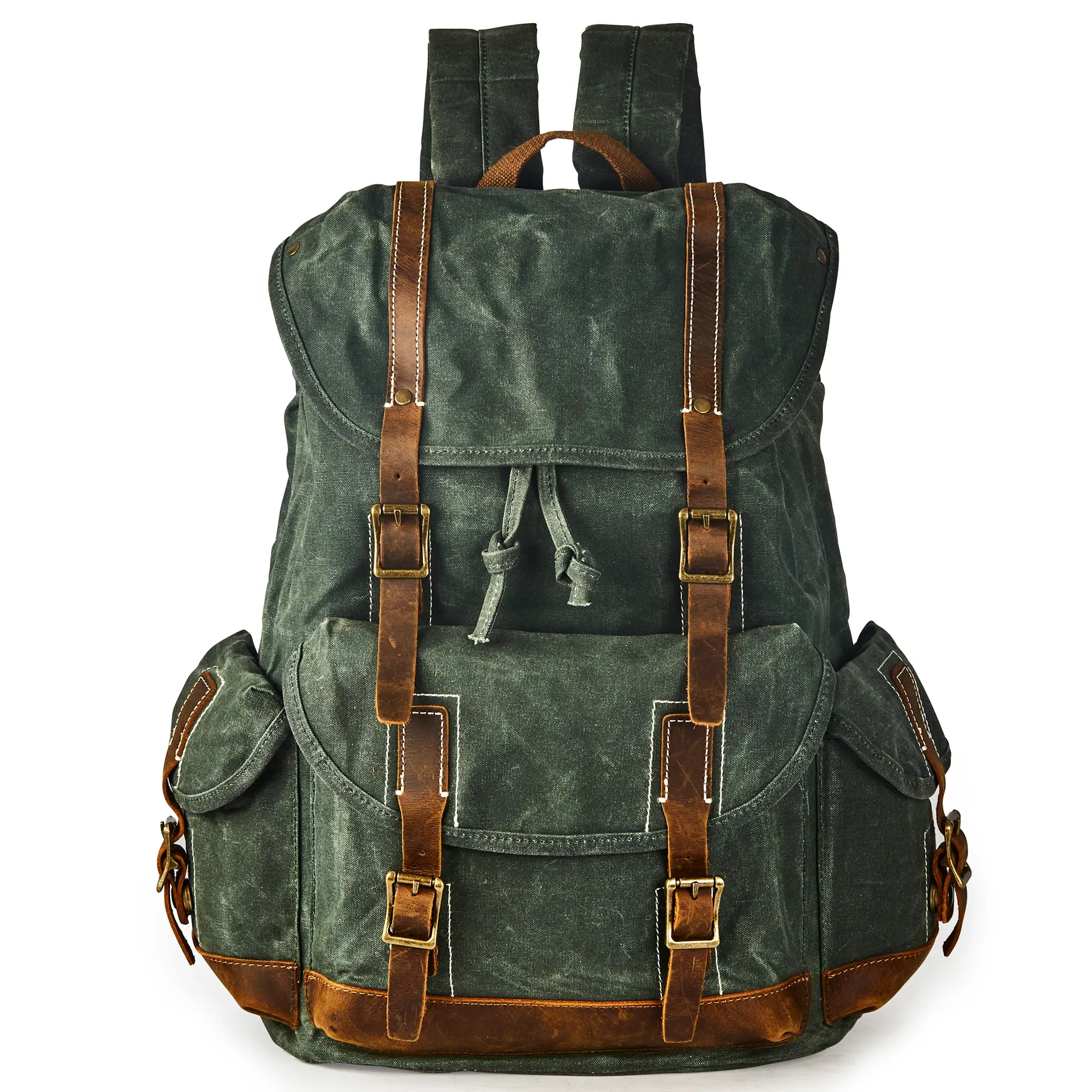 Backpack for Men Heavy Duty Waxed Canvas Vintage Women Trim Casual 15.6" laptop Travel Backpack