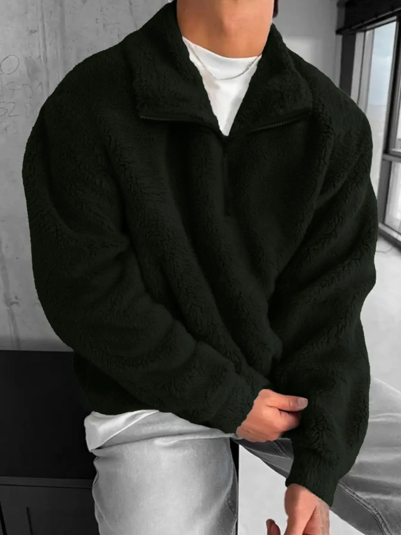 Unisex Teddy Fleece Pullover Sweater, Half-Zip Soft Warm Sweatshirt, Winter Outdoor & Casual Comfort, Multiple Colors Available