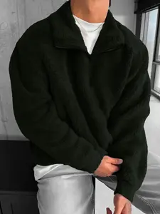 Unisex Teddy Fleece Pullover Sweater, Half-Zip Soft Warm Sweatshirt, Winter Outdoor & Casual Comfort, Multiple Colors Available