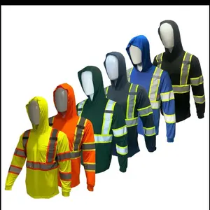 6 PACK SHIRT High Visibility Long Sleeve Safety Shirt with hoodie / Class 3 Polyester shirt (SEE sizing INFORMATION ON DESCRIPTION)