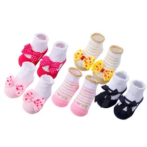 5-Pack Bowknot Lace Baby Socks, Suitable for Girls, Designed for 0-2 Year Old Babies and Newborns, Featuring Cartoon Designs