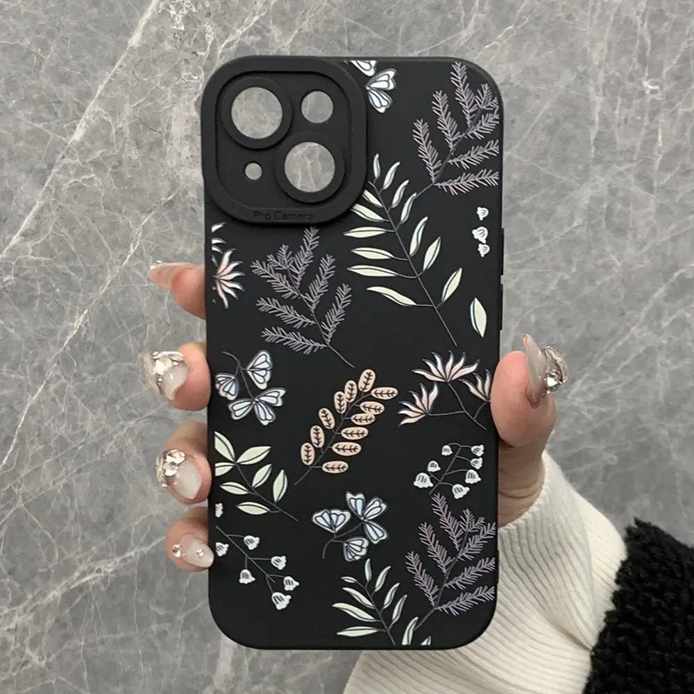 Plant Leaf Print Phone Case for Summer Gift, 1 Count Shockproof Cellphone Protective Cover, Smartphone Phone Cases for iPhone 11 12 13 14 15 Pro Max 1