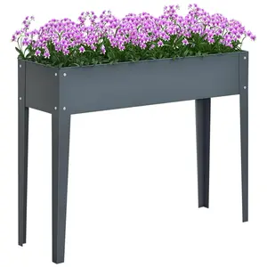 Outsunny Dark Gray Metal Raised Garden Bed with Legs and Drain Holes, Elevated Metal Patio Planter for Outside, Outdoor Garden Accessories