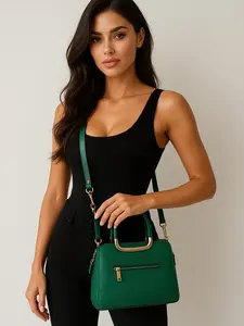 Emerald Elegance Tote - Green Handbag with Stylish Design and Gold Accents