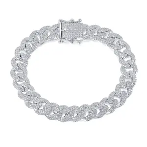 8mm Unisex Iced-Out Cuban Link Bracelet - Copper Inlaid Zircon Heavy-Duty Hip-Hop Chain, Cross-Border Streetwear Statement Accessory, Hip-Hop Heavy-Duty Cuban Bracelet - 8mm Copper Zircon Iced-Out Chain, Trendy Unisex Street Style Accessory for Cross