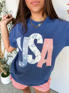 Vintage USA Picnic Shirt, Patriotic 4th of July Graphic Tee, Retro American Summer BBQ Shirt, Red White Blue Aesthetic Tee, Independence Day Party Shirt, Gift for Men Women, Crew Neck T-shirt, Trending T-shirt