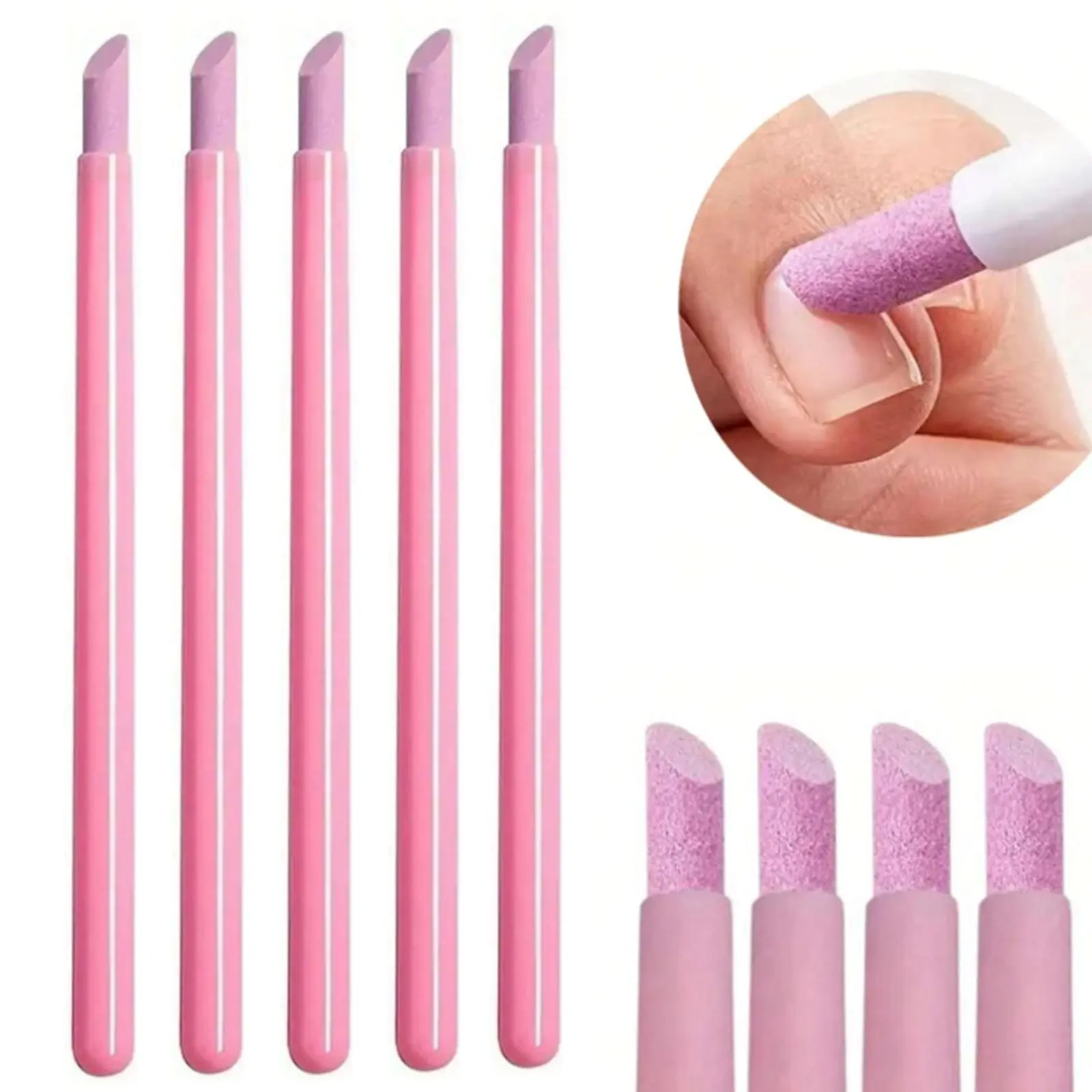 5Pcs Pumice Stone Nail File Quartz Stone Nail Pen Nail File Stick Cuticle Remover Trimmer Buffer Pedicure Pen Nail Art Care Tool Diy Manicure For Household Beauty Salon Peeling Dead Skin Repairing Pink Manicure Nail Art Tools Nail Supplies