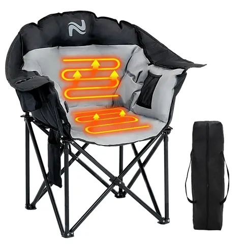 SLSY Unisex Heated Camping Chair - Portable Folding Recliner with Padded Armrests, Heat Control, Oxford Fabric, 500 lbs Capacity, Carry Bag for Garden Party, Outdoor Chill, Full Support (Collapsible Folding Chairs, Batteries Not Included)