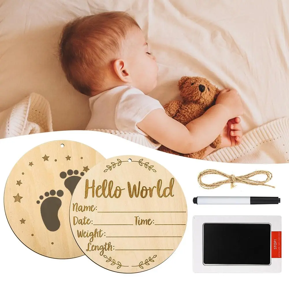 6in Round Smooth Wooden Handmade Newborn Sign - Baby Name Plaque Photo Prop, Birth Welcome Announcement Decor with Time/Date/Weight for Hospital Nursery, Ideal Baby Shower Gift by summerwins