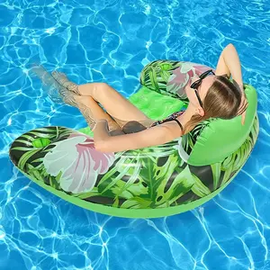 1 piece tropical leaf and flamingo inflatable pool lounger with cup holder – durable adult PVC U-shaped backrest, perfect for summer beach parties and pool days, inflatable lounger | playful water toys | comfortable cushions, pool floats