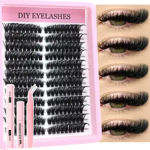 Natural Dense Eyelashes Set, Lightweight Mixed Length Individual False Lashes with Glue Tweezers Remover, Women's Eye Makeup Beauty Tool