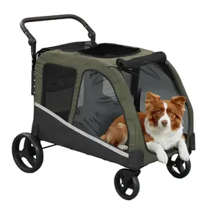 Dog Wagon for 2 Dogs, Foldable Design, Adjustable Handle, with Pocket, Up to 130 lbs Dog Stroller for Large & Medium Dogs, Extra Large Pet Stroller