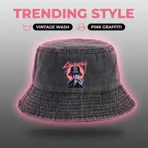 Streetwear Shhh Gesture Graphic Vintage Washed Bucket Hat - Urban Unisex Casual
