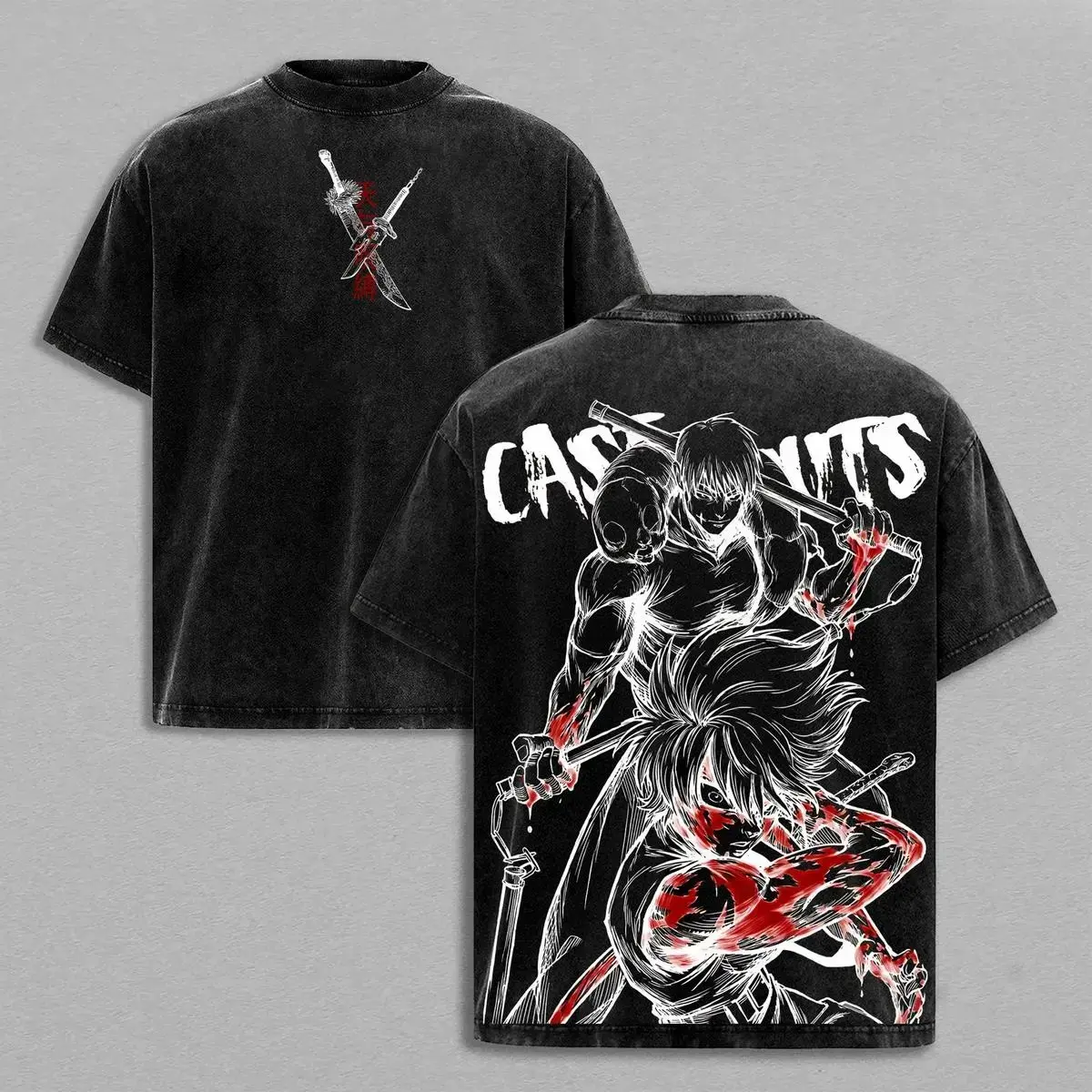 Jujutsu Kaisen Toji Fushiguro & Maki Zenin Vintage Washed Oversized Graphic Tee Heavy Cotton Anime Manga T-Shirt Streetwear Y2K Japanese Epic Battle Castouts Casual Cosplay Apparel Gifts Gym Pump Cover Trendy Otaku Merch Top Men Women High Quality