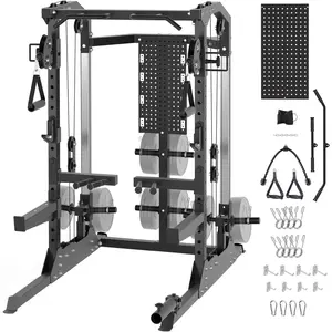 Power Cage, 2000LB Power Rack with Independent Dual Pulley System, Multi-Function Home Gym Workout Machine for Stability & Strength Training