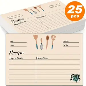 Kitchen Recipe Card (25pcs), Double Sided Printable Kitchen Recipe Card, Cooking Recipe Card, Suitable for Cooking Book, Recipe Book, Prep Time, Ingredients