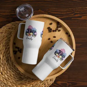 Personalized Dreamy Forest Tumbler - Custom Name Insulated Cup, Magical Pastel Forest & Mushrooms, Aesthetic Gift | Travel mug with a handle