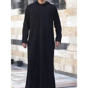 Men’s solid-color hooded robe, elegant long-sleeved buttoned robe, suitable for everyday wear, fashionable Muslim clothing for all seasons GARMENTARY