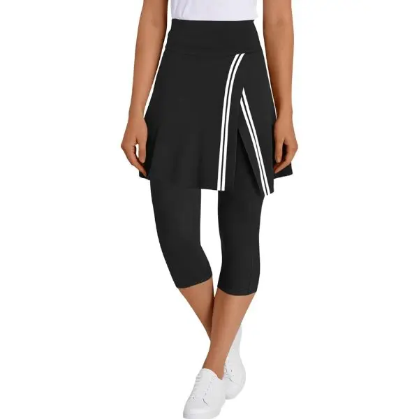 Fisoew Women Skirted Leggings Contrast Tennis Athletic Wrap Skirt with Capris Leggings Pockets for Golf Pickleball