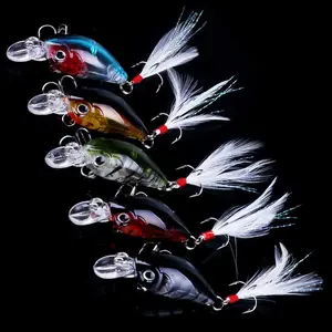 5 Pack Minnow Fishing Lure Crank , Hard Artificial  with 3D Eyes for Bass Fishing, Freshwater and Saltwater
