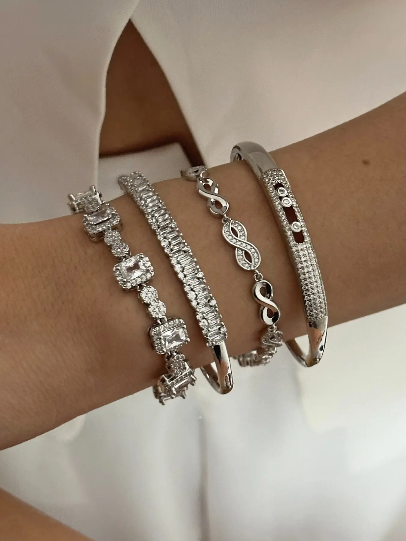 Women's Copper Zirconia Bracelet Set of Four, Multilayered Bangles, Stackable Bracelets, Elegant Daily Wear Jewelry Gift, Fashionable Accessory for Women, Perfect for Any Occasion