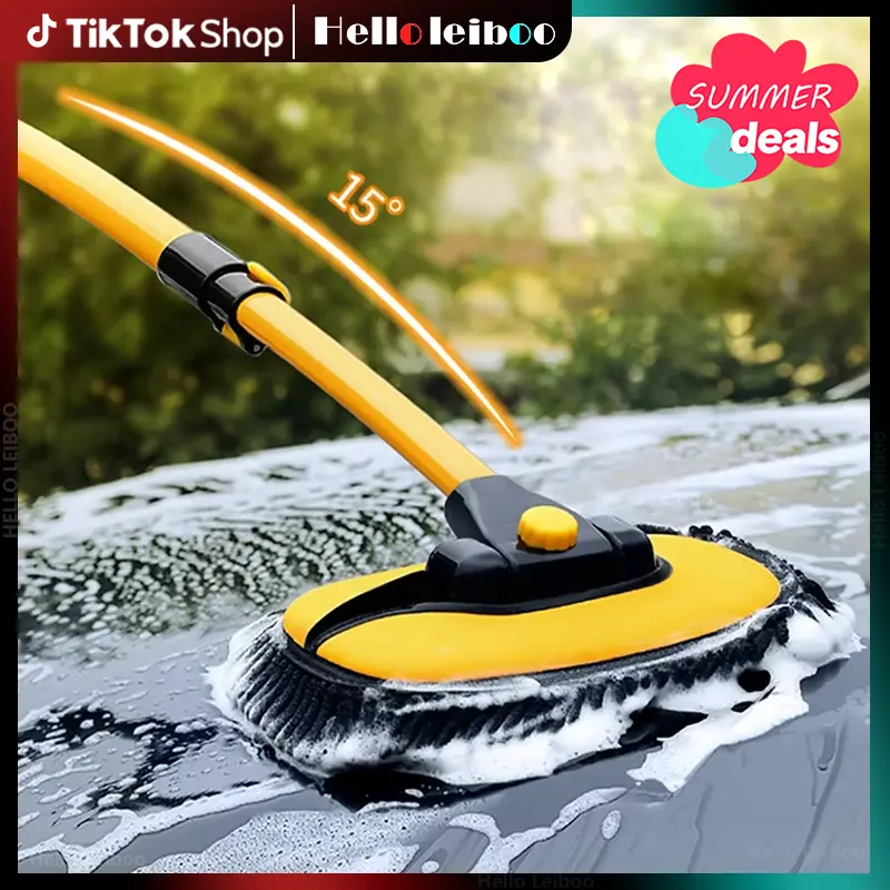 LEIBOO 47'' Long handle car wash mop，15° Ergonomic design，Microfiber material，Avoid scratching，Retractable aluminum pole(Durable)，suitable for Cars, Truck, SUV, Bus and Home cleaning - Car Wash Accessories! Labor Day Gift! Gifts for car lovers！