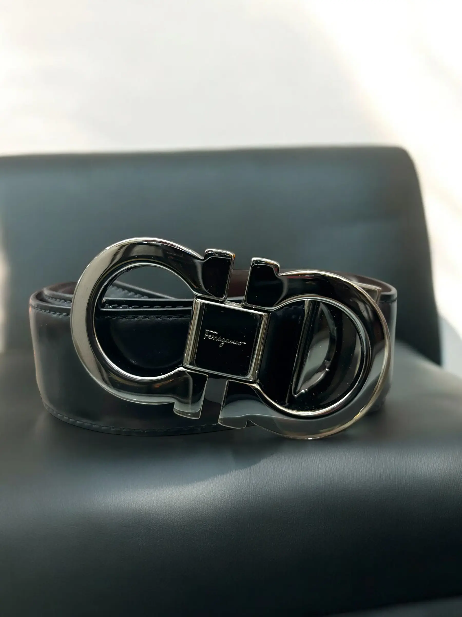 Pre-owned SALVATORE FERRAGAMO Leather Bag Accessories Reversible Men's Belt Bag Accessory, Black/Copper Brown, 130 cm, Standard Size, Comfortable Fit, Includes Box & Dust Bag