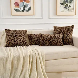 Modern Fashion Short Velvet Leopard Print Pillow Cover, Soft Plush Sofa Cushion Case, Bedside, Bedroom, Living Room Decor, Home Essential